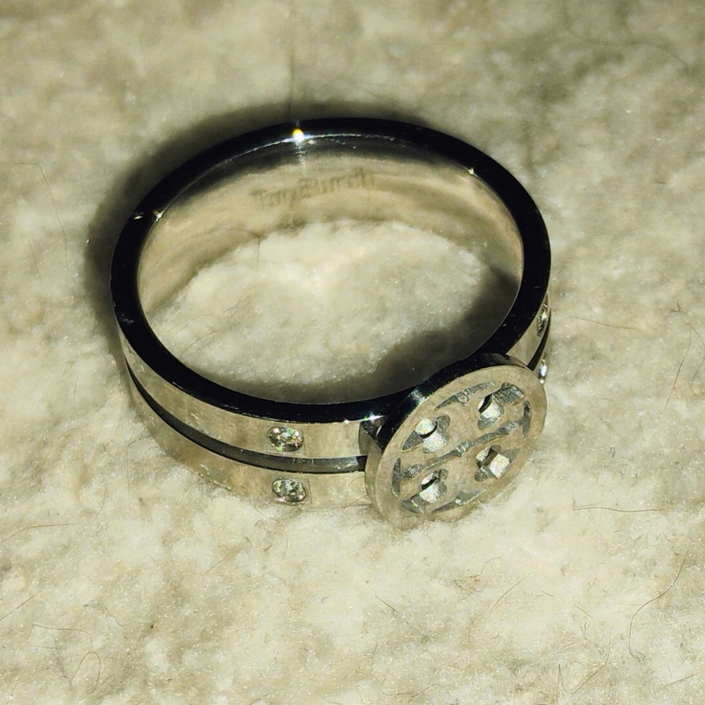Upcycled Tory Burch Emblem Ring, Steel